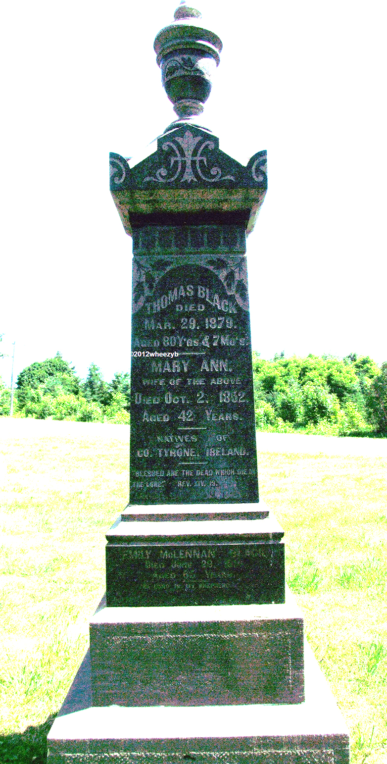 Photo of headstones/Emily M Black nee McLennan d1914 hdstn Innisfil Bethesda Cem Simcoe Co ON